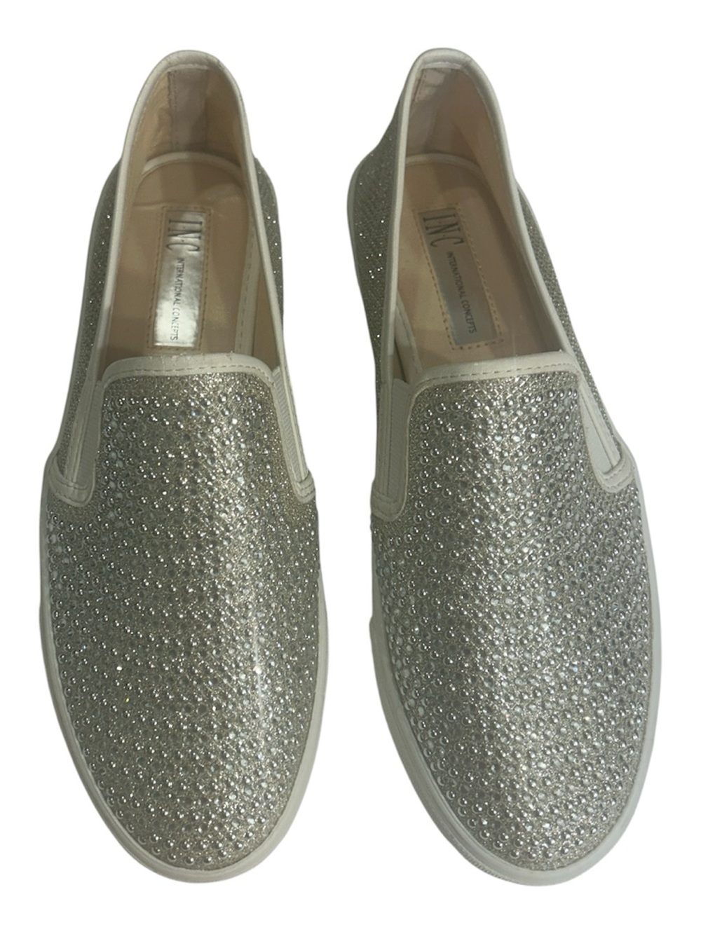INC International Concepts Silver Rhinestone Slip On Sneakers Size 7M